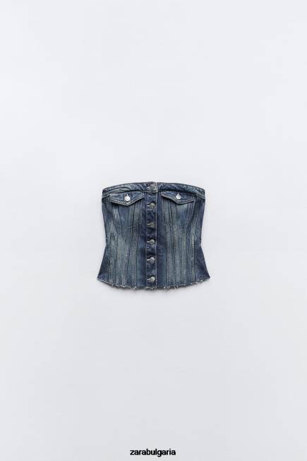 Zara облекло 66FT281 Жени деним trf корсет горнище син