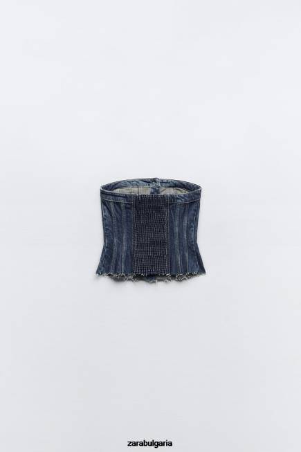 Zara облекло 66FT281 Жени деним trf корсет горнище син