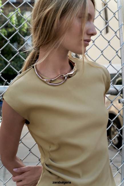 Zara облекло 66FT282 Жени асиметрично горнище с набори светло каки