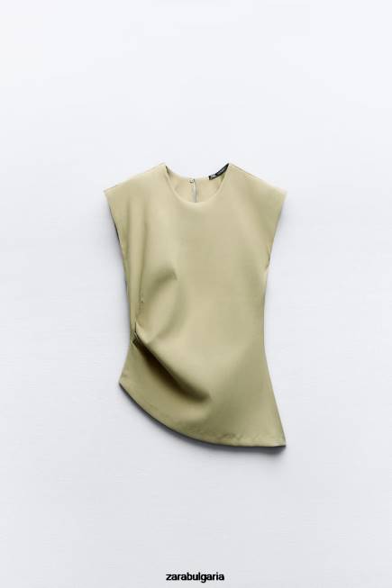 Zara облекло 66FT282 Жени асиметрично горнище с набори светло каки