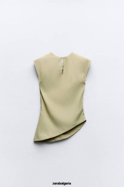 Zara облекло 66FT282 Жени асиметрично горнище с набори светло каки