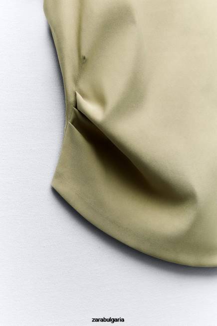 Zara облекло 66FT282 Жени асиметрично горнище с набори светло каки