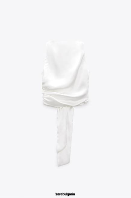 Zara облекло 66FT286 Жени топ със сатенен ефект с отворен гръб бяло