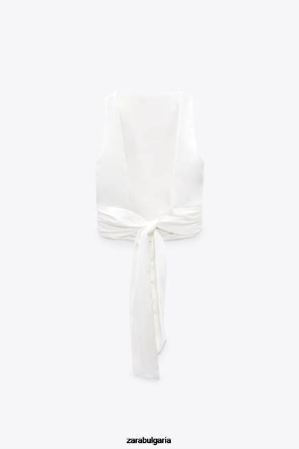 Zara облекло 66FT286 Жени топ със сатенен ефект с отворен гръб бяло