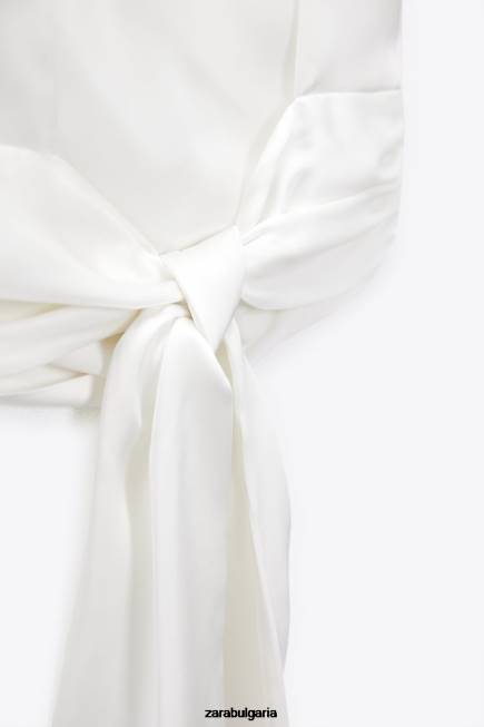 Zara облекло 66FT286 Жени топ със сатенен ефект с отворен гръб бяло