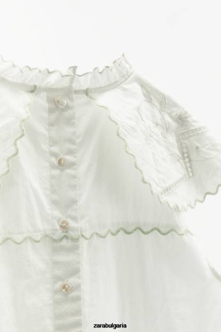 Zara облекло 66FT828 Жени контрастна бродирана горна част бяло