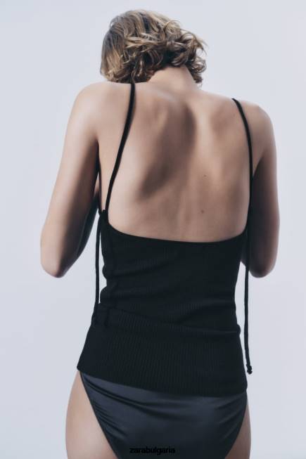 Zara облекло 66FT830 Жени плетен потник черен
