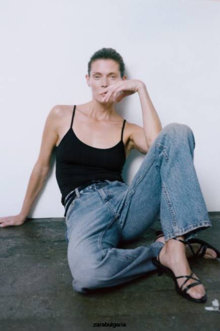 Zara облекло 66FT876 Жени еластична горна част с презрамка за спагети черен