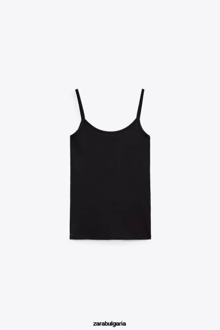 Zara облекло 66FT876 Жени еластична горна част с презрамка за спагети черен