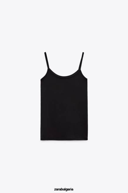 Zara облекло 66FT876 Жени еластична горна част с презрамка за спагети черен