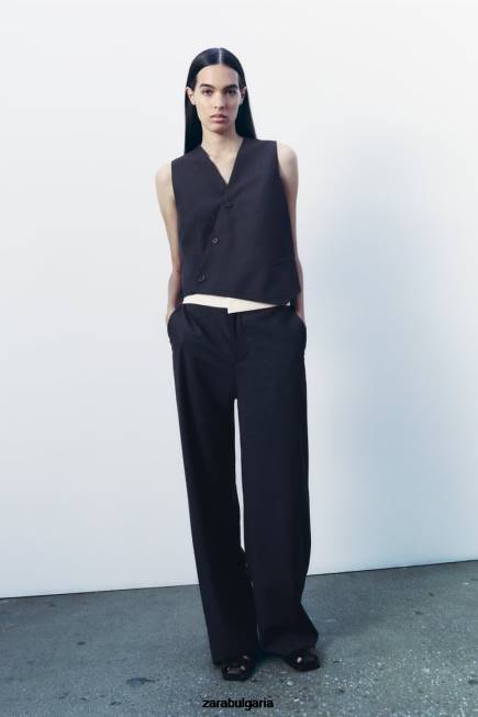 Zara облекло 66FT188 Жени zw колекция асиметрична жилетка тъмносин