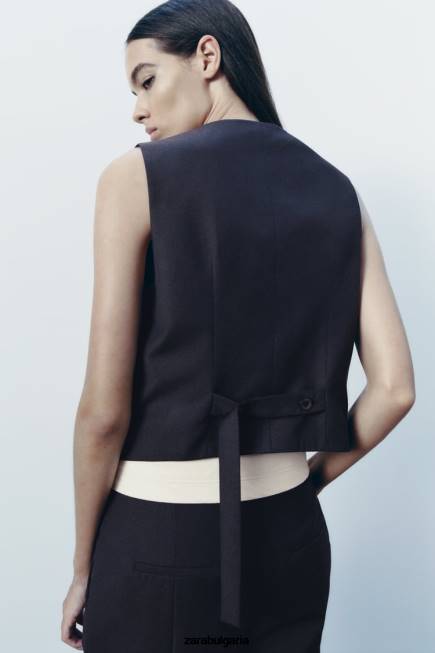Zara облекло 66FT188 Жени zw колекция асиметрична жилетка тъмносин