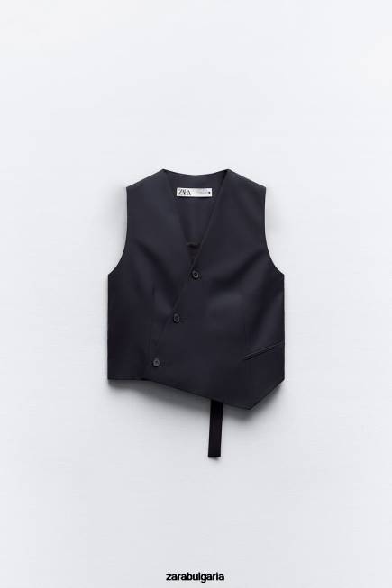 Zara облекло 66FT188 Жени zw колекция асиметрична жилетка тъмносин