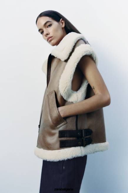 Zara облекло 66FT190 Жени Жилетка с две лица колекция zw кафяво/сива