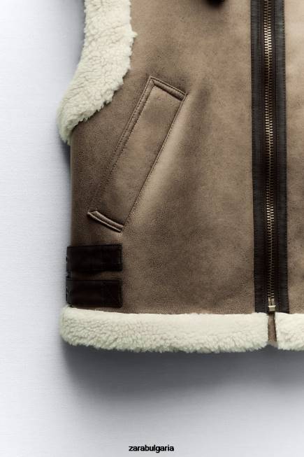 Zara облекло 66FT190 Жени Жилетка с две лица колекция zw кафяво/сива