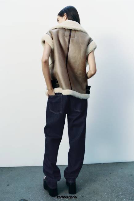 Zara облекло 66FT190 Жени Жилетка с две лица колекция zw кафяво/сива