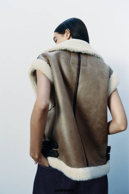Zara облекло 66FT190 Жени Жилетка с две лица колекция zw кафяво/сива