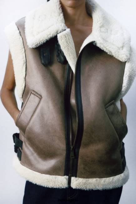 Zara облекло 66FT190 Жени Жилетка с две лица колекция zw кафяво/сива