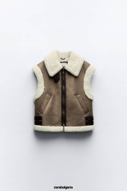 Zara облекло 66FT190 Жени Жилетка с две лица колекция zw кафяво/сива