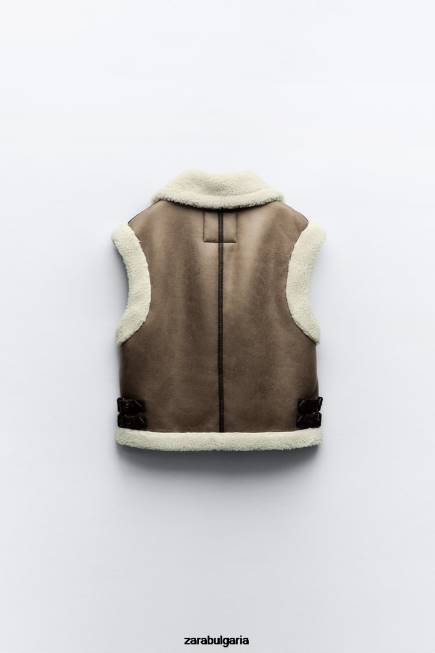 Zara облекло 66FT190 Жени Жилетка с две лица колекция zw кафяво/сива