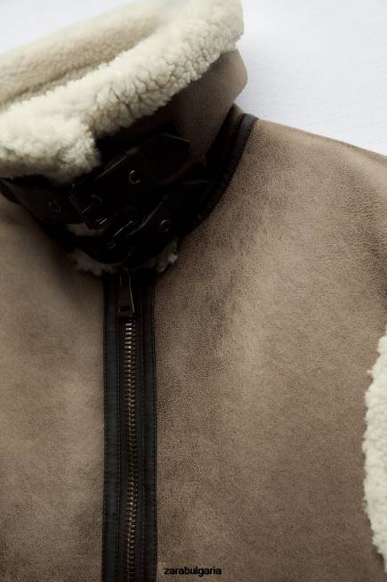 Zara облекло 66FT190 Жени Жилетка с две лица колекция zw кафяво/сива