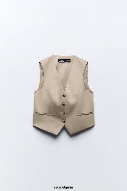 Zara облекло 66FT191 Жени смесена жилетка на ивици тъмнокафяво