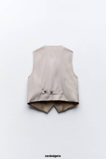 Zara облекло 66FT191 Жени смесена жилетка на ивици тъмнокафяво