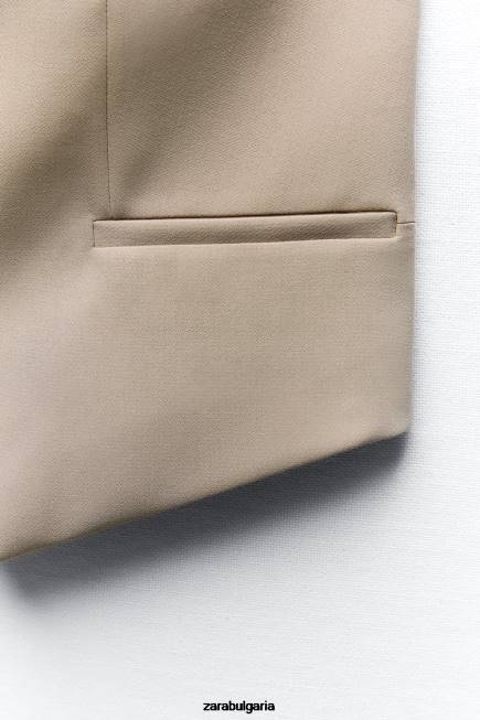 Zara облекло 66FT191 Жени смесена жилетка на ивици тъмнокафяво