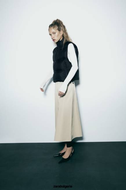 Zara облекло 66FT192 Жени капитонирана жилетка с водо- и вятърна защита черен