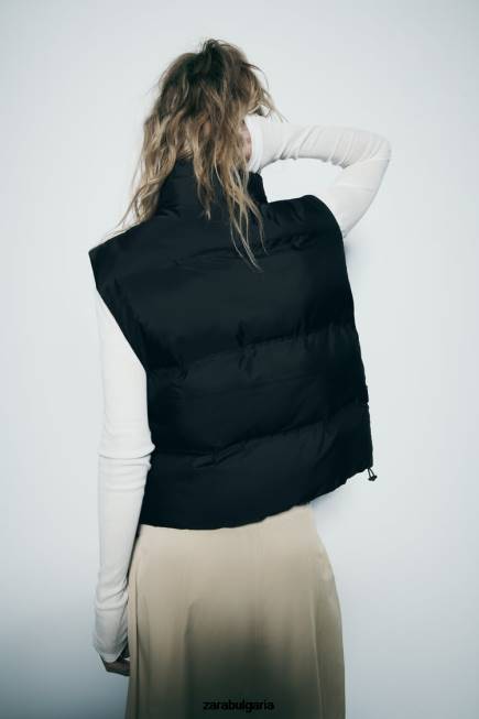 Zara облекло 66FT192 Жени капитонирана жилетка с водо- и вятърна защита черен