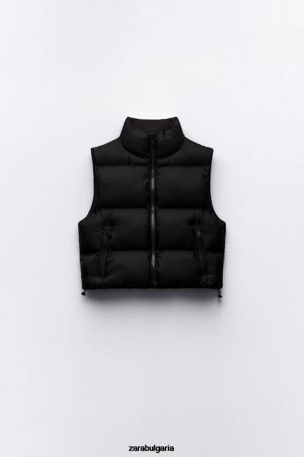 Zara облекло 66FT192 Жени капитонирана жилетка с водо- и вятърна защита черен