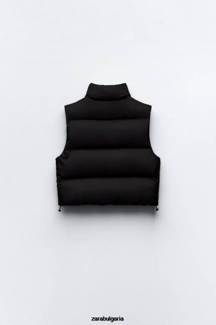Zara облекло 66FT192 Жени капитонирана жилетка с водо- и вятърна защита черен