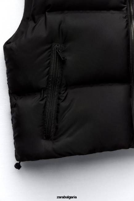 Zara облекло 66FT192 Жени капитонирана жилетка с водо- и вятърна защита черен