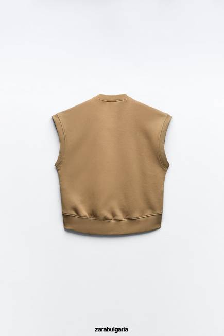 Zara облекло 66FT193 Жени плюшена жилетка каки