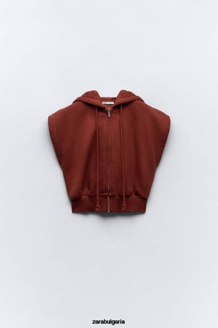 Zara облекло 66FT194 Жени плюшена жилетка с качулка ръждив
