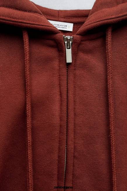 Zara облекло 66FT194 Жени плюшена жилетка с качулка ръждив