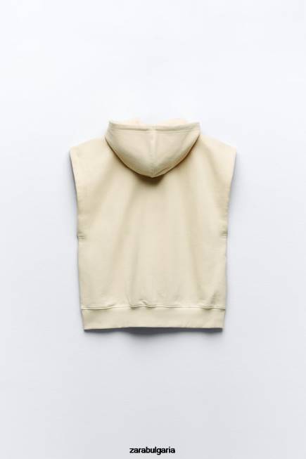 Zara облекло 66FT195 Жени плюшена огромна жилетка с качулка екрю