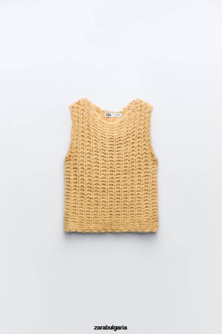 Zara облекло 66FT196 Жени съкратена плетена жилетка горчица