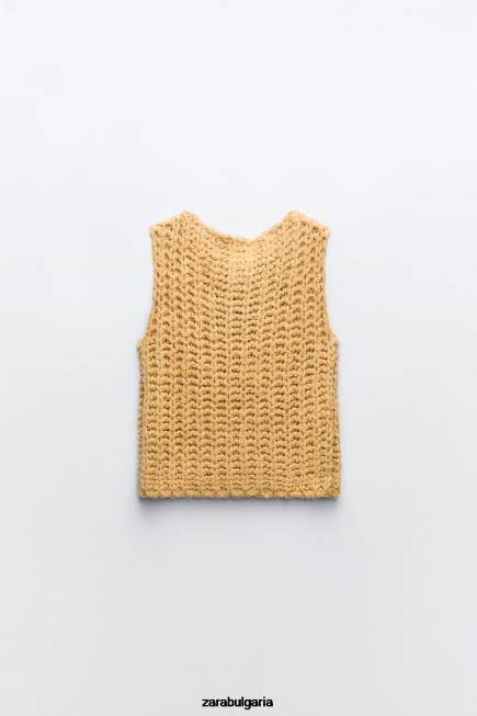 Zara облекло 66FT196 Жени съкратена плетена жилетка горчица