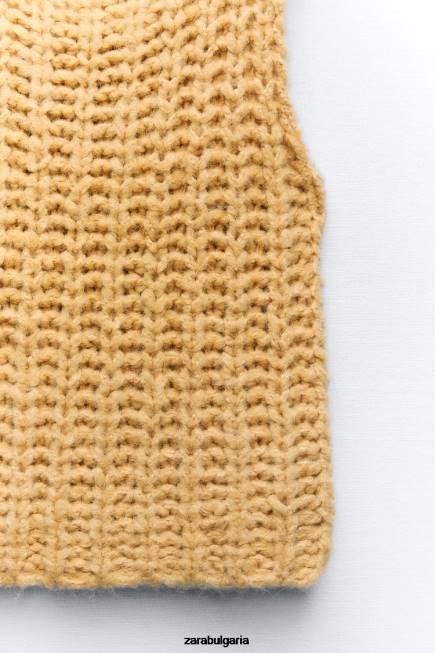 Zara облекло 66FT196 Жени съкратена плетена жилетка горчица