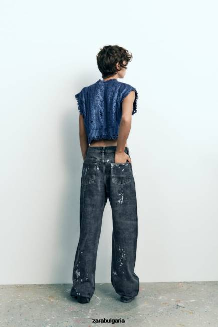 Zara облекло 66FT197 Жени кабелна плетена метална жилетка индиго