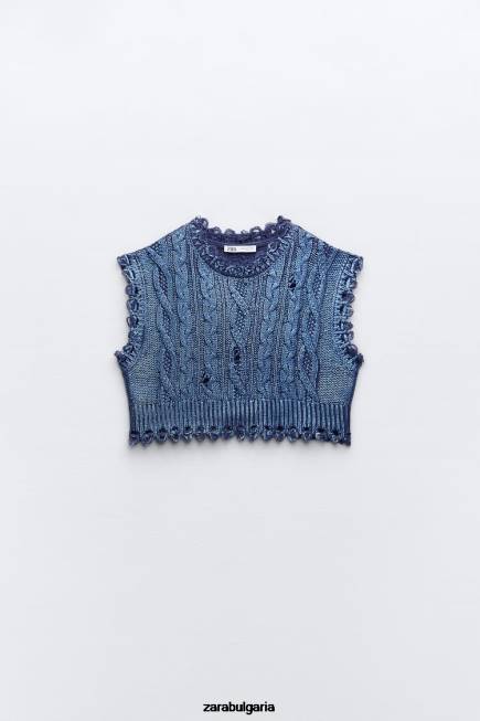 Zara облекло 66FT197 Жени кабелна плетена метална жилетка индиго