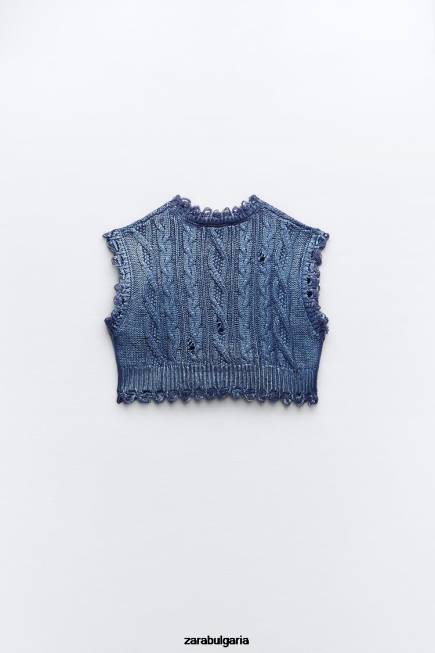 Zara облекло 66FT197 Жени кабелна плетена метална жилетка индиго