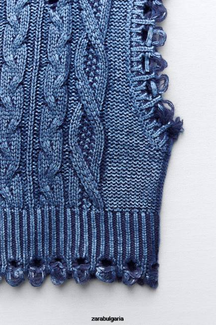 Zara облекло 66FT197 Жени кабелна плетена метална жилетка индиго