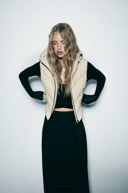 Zara облекло 66FT199 Жени водоотблъскваща ветрозащитна пухкава жилетка Черно бяла