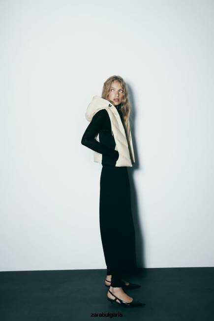 Zara облекло 66FT199 Жени водоотблъскваща ветрозащитна пухкава жилетка Черно бяла