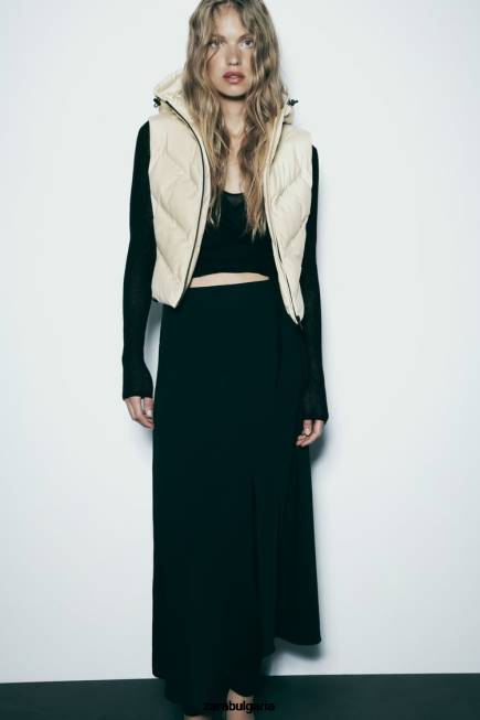 Zara облекло 66FT199 Жени водоотблъскваща ветрозащитна пухкава жилетка Черно бяла