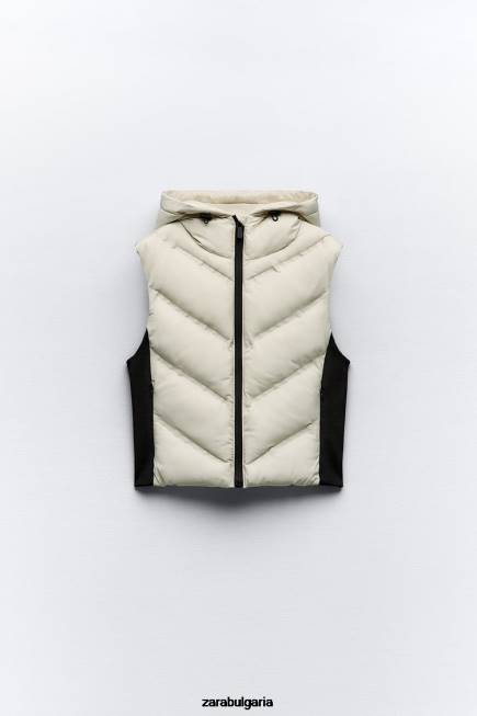 Zara облекло 66FT199 Жени водоотблъскваща ветрозащитна пухкава жилетка Черно бяла