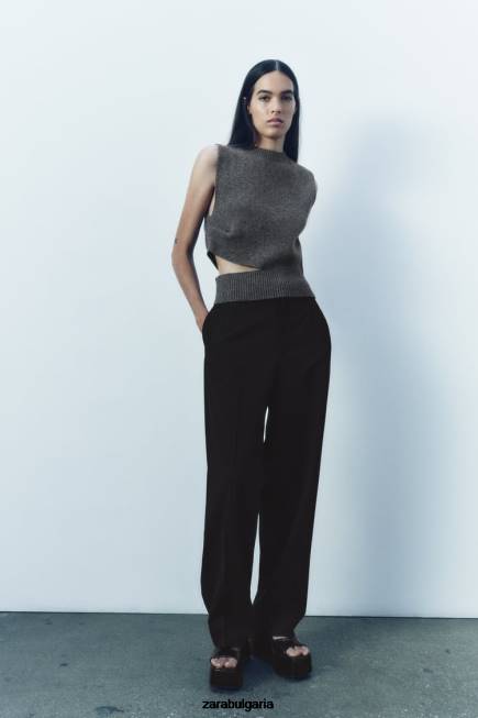 Zara облекло 66FT200 Жени разкроен плетен пуловер от смесена вълна средно сиво