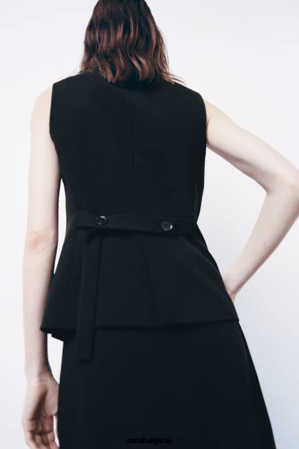 Zara облекло 66FT201 Жени вталена жилетка с копчета черен